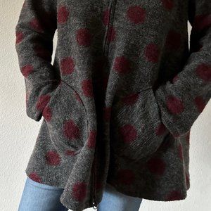 Cut Loose Gray and Red Wool Polka Dot Swing jacket, Size S/M